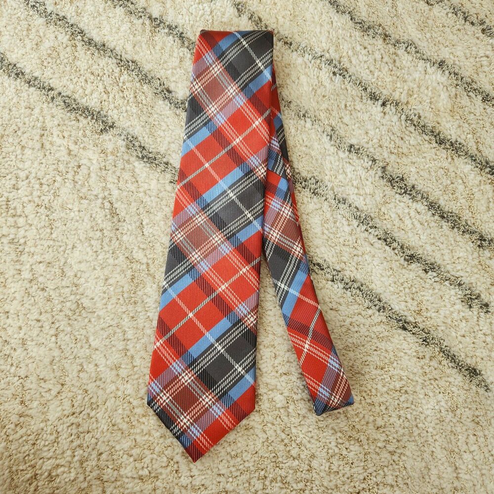 Massimo Bizzocchi Men’s Neck Tie 100% Silk Italian Plaid Red Blue Patriotic USA